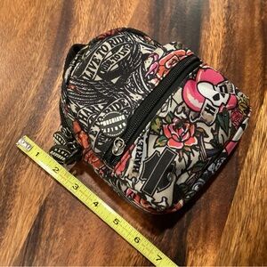 Harley-Davidson Black Floral Skull Mini Pouch with Pink and Red Accents